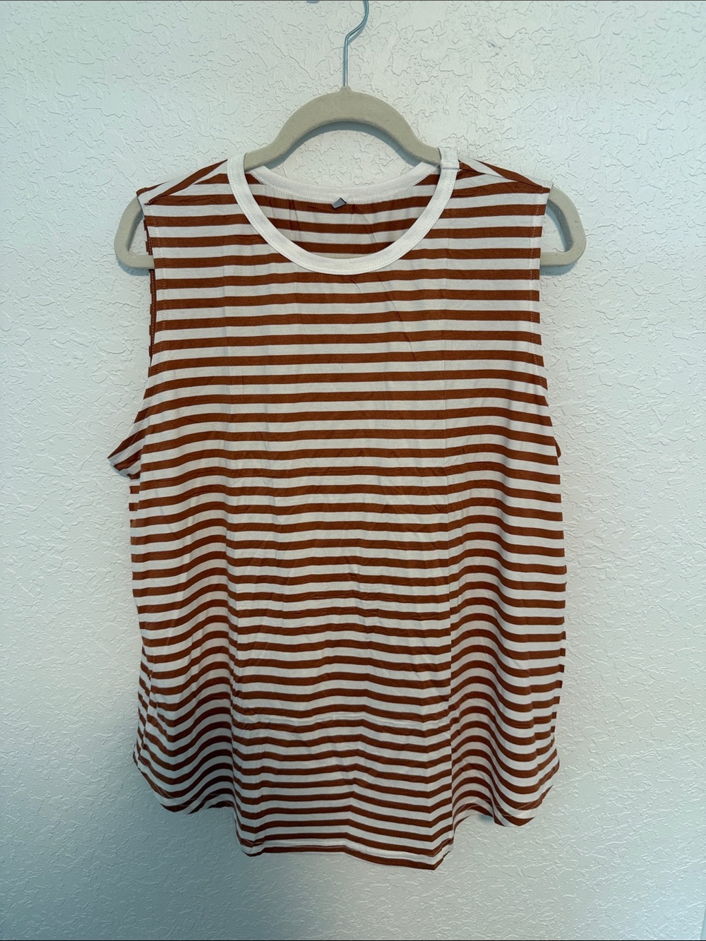 Striped Sleeveless Tank Top in Rust and White